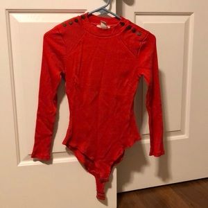 Red Buttoned Bodysuit